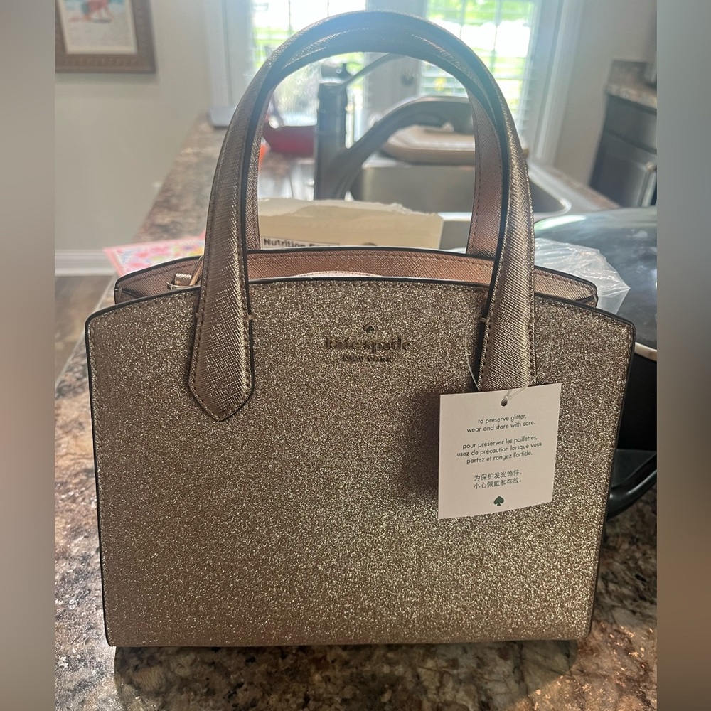 NWT Kate Spade New York Tinsel Glitter Fabric Satchel Crossbody - Rose Gold